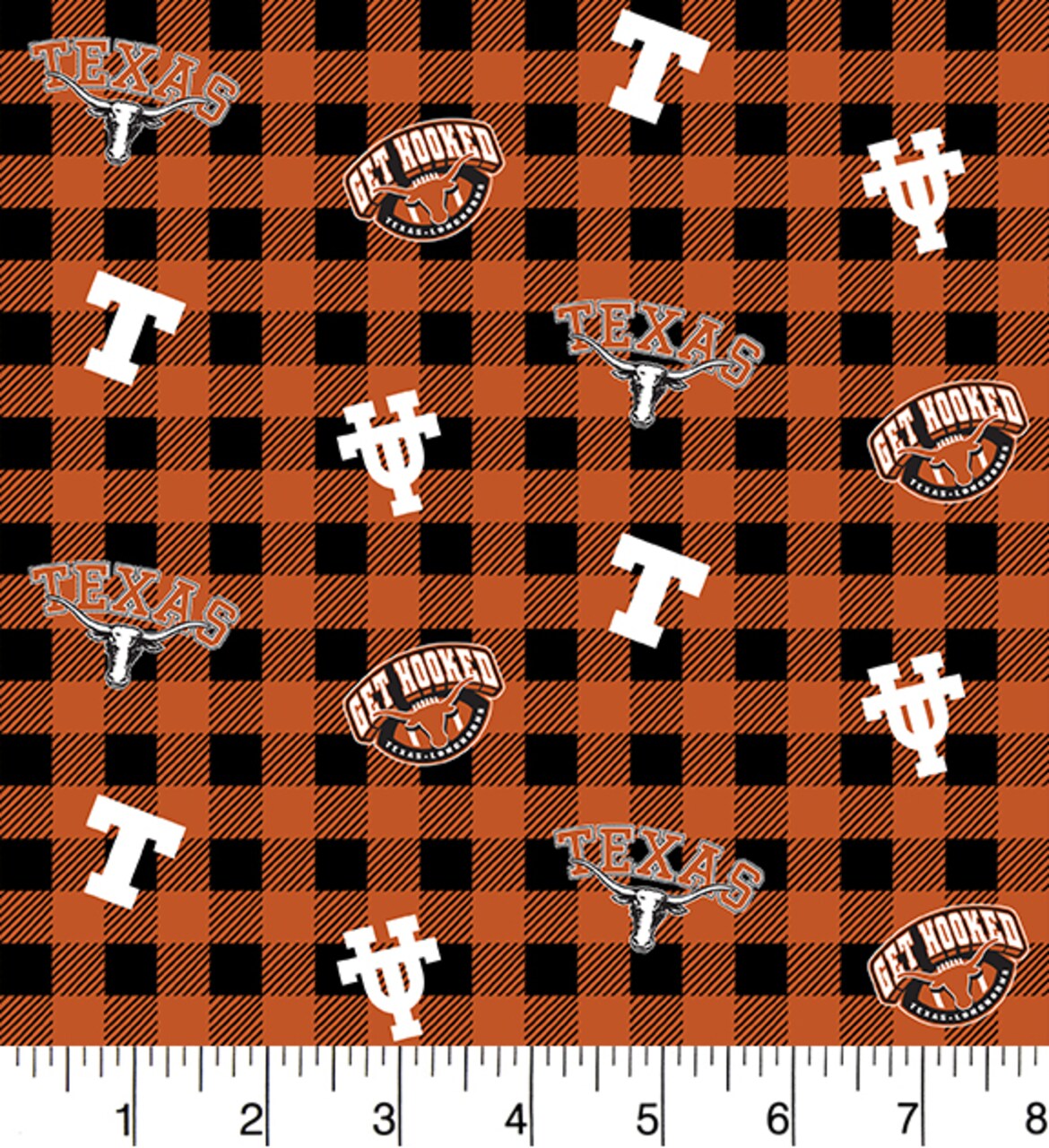 Sykel Enterprises-University of Texas  Cotton Fabric-Texas Longhorns Buffalo Plaid Cotton Quilting Fabric